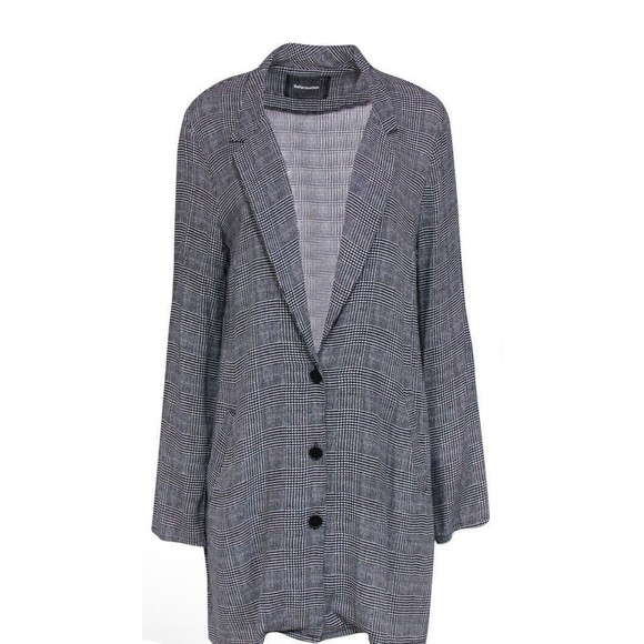 Reformation Black & White Glen Plaid Blazer Button-Up Longline Blazer Size 2 - Picture 1 of 13